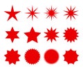 A set of fashionable forms of retro stars. design elements Sunburst. . Red beams firework Royalty Free Stock Photo