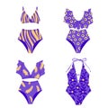 A set of fashionable swimwear in retro style Royalty Free Stock Photo