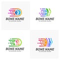 Set of Fast Bone logo design vector, Pixel Bone concept symbol, Knee Tech icon, Knee logo template, Creative design