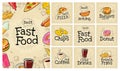 Set fast food and bubble. Vector color flat icon on dark Royalty Free Stock Photo