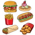 Set of fast food collection Royalty Free Stock Photo