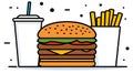 Set Fast Food Doodles White. Vector Illustra Royalty Free Stock Photo