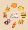 Set Fast Food Flat Icons with Shadows Royalty Free Stock Photo