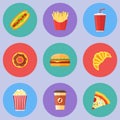 Set of fast food flat round icons