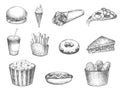 Set fast food hand drawn Royalty Free Stock Photo