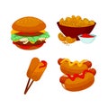 Set of fast food meals. Collection cartoon snack icons Royalty Free Stock Photo