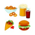 Set of fast food meals. Collection cartoon snack icons Royalty Free Stock Photo