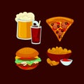 Set of fast food meals. Collection cartoon snack icons Royalty Free Stock Photo