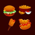 Set of fast food meals. Collection cartoon snack icons Royalty Free Stock Photo