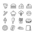 Set of fast food in minimal icon. Junk food or restaurant concept. Modern outline on white background