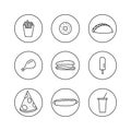 Set of fast food products, on a white background in a linear style.