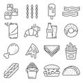 Set of Fast Food Vector Line Icons. Contains such Icons as Pizza, Tacos Royalty Free Stock Photo