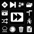 Set of Fast forward, Notepad, Garbage, Volume control, Cloud com Royalty Free Stock Photo