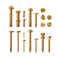 Set of fasteners Golden color vector illustration. Royalty Free Stock Photo