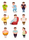 Set of fat man character in different daily situations or actions