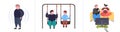 Set fat obese people in different poses overweight male female characters collection obesity unhealthy lifestyle concept Royalty Free Stock Photo