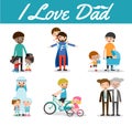 Set of father and Child on white background, i love dad, Happy father Day, father and child, father with kid. Vector illu Royalty Free Stock Photo