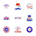 Set of fathers day 9 Blue and red design elements