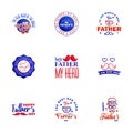 Set of fathers day 9 Blue and red design elements