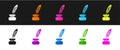 Set Feather and inkwell icon isolated on black and white background. Vector Royalty Free Stock Photo