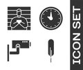 Set Feather pen, Suspect criminal, Security camera and Clock icon. Vector