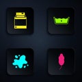 Set Feather, Washer, Water spill and Temperature wash. Black square button. Vector