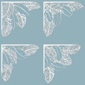 Set feathers. Laser cut template of openwork vector silhouette. For envelope with ornate floral ornament. Decorative design Royalty Free Stock Photo