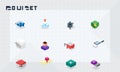 This set features twelve minimalist isometric icons for user interface design, including symbols for data, settings, and Royalty Free Stock Photo