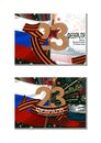 Set of February 23 postcard with a star, St. George s ribbon, salute, military man, Russian flag. Translation from