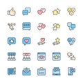 Set of Feedback Flat Color Line Icons. Thumb Up, Like, Dislike, Hearts and more. Royalty Free Stock Photo