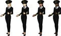 Set of 4 female airplane pilots in suits