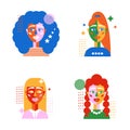 Set of female avatars in the style of geometry. Abstract female faces with different shapes on white background.