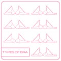 Set of female bras icons in line art style.