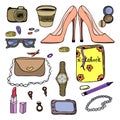 Set of female cosmetics and accessories