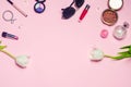 A set of female cosmetics, fashion, style, accessories, glamor, elegance. top view flat lay Royalty Free Stock Photo