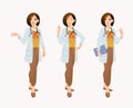 Set of female doctor character wearing shite coat and stethosocope with different pose