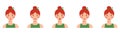 Set of female emotions. Expression of the face. Girl s avatar. Basic emotions. Woman with pink hair and bun hairstyle