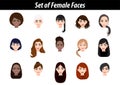 Set of female face avatar portraits isolated on white background. International women people heads vector Royalty Free Stock Photo