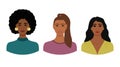Set of female faces with dark skin and different hairstyles. Collection of portraits of women for avatars in social networks, Royalty Free Stock Photo