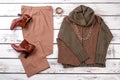 Set of female fashionable autumn apparel.