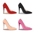 Set of 4 female fashionable shoe, assorted colors - red, black, pink, beige