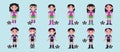 Set of female football players. cartoon icon design template with various models. vector illustration isolated on blue background Royalty Free Stock Photo