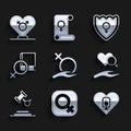 Set Female gender, Heart with female, rights, Book about women, Gender shield, and icon. Vector