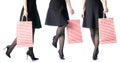 Set female legs in black high heels shoes bags package black skirt fashion Royalty Free Stock Photo