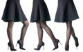 Set female legs in black high heels shoes black skirt fashion Royalty Free Stock Photo