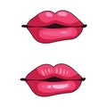 Set of female lips. Collection of girlish lips painted in pink. Vector illustration.