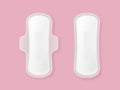 Set of female menstrual cycle sanitary napkins on rose background
