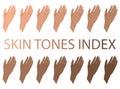 Set with female palms with different skin colors from light to dark. Cartoon style. Vector illustration.