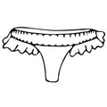 Sexy underwear for women - cute lace briefs with ruffles, vector elements in doodle style with black outline