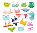 Set of female underwear, cartoon bra and panties of different types. Collection of lingerie models Royalty Free Stock Photo